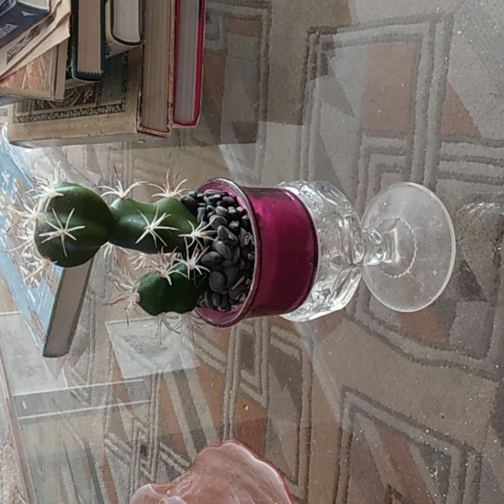 Faux cactus in vintage seemed glass